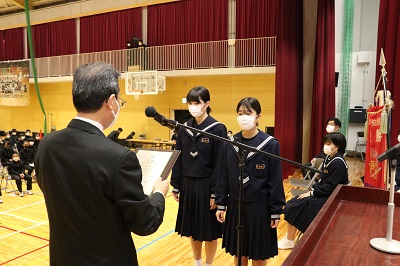 杵築中学校剣道部女子に市長賞詞
