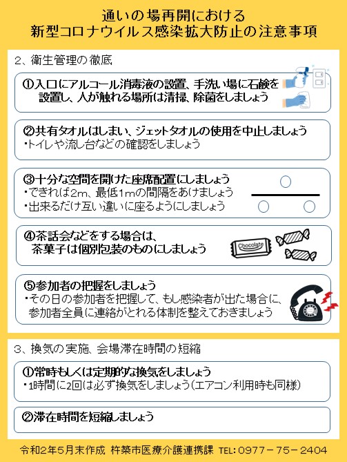 通いの場再開における新型コロナウイルス感染拡大防止の注意事項2